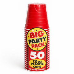 Big Party Pack 12oz Apple Red Plastic Cups - 50 Pack