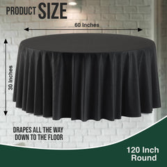 120 In. Premium Round Black Plastic Table Covers | 6 Count