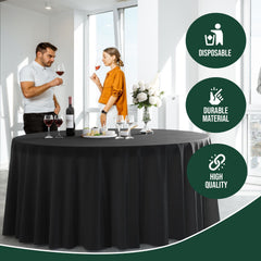 120 In. Premium Round Black Plastic Table Covers | 6 Count