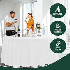 120 In. Premium Round White Plastic Table Covers | 6 Count