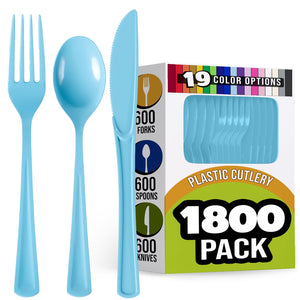 Light Blue Cutlery Combo Set | 600 Forks 600 Spoons And 600 Knives - 7.5 in.