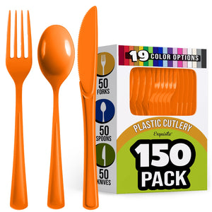 Orange Cutlery Combo Set | 50 Forks 50 Spoons And 50 Knives - 7.5 in.