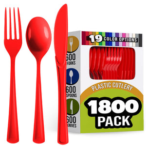 Red Cutlery Combo Set | 600 Forks 600 Spoons And 600 Knives - 7.5 in.