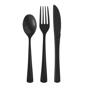 Black Cutlery Combo Set | 50 Forks 50 Spoons And 50 Knives - 7.5 in.