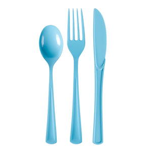 Light Blue Cutlery Combo Set | 50 Forks 50 Spoons And 50 Knives - 7.5 in.