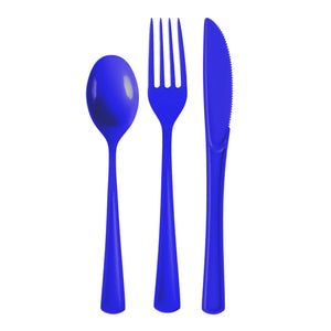 Dark Blue Cutlery Combo Set | 50 Forks 50 Spoons And 50 Knives - 7.5 in.