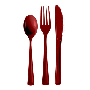 Burgundy Cutlery Combo Set | 50 Forks 50 Spoons And 50 Knives - 7.5 in.