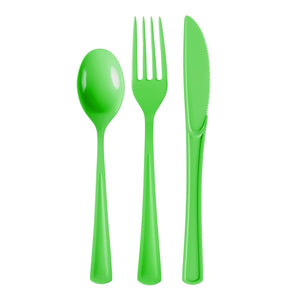 Lime Green Cutlery Combo Set | 50 Forks 50 Spoons And 50 Knives - 7.5 in.