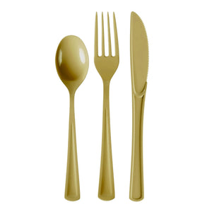 Gold Cutlery Combo Set | 50 Forks 50 Spoons And 50 Knives - 7.5 in.