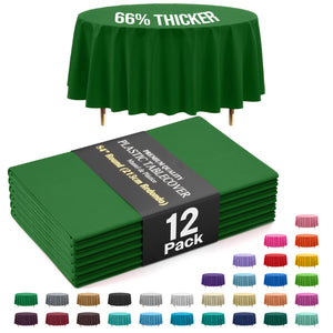 Premium Round Emerald Green Plastic Table Covers | 12 Pack | 84 in.