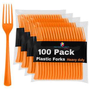 Heavy Duty Orange Plastic Forks - 7.5 in. | 100 Count