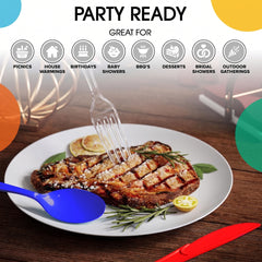 150 Pc. Patriotic Plastic Cutlery Combo Set | Red, White & Blue (Clear Forks)