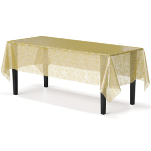 Gold Floral Plastic Table Cover - 54 In. x 108 In.