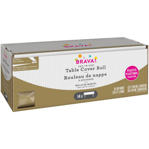 Gold Plastic Table Cover Roll with Cutter - 54 x 126 ft
