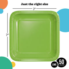 7 In. Lime Square Paper Plates - 50 Ct.
