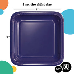 7 In. Navy Square Paper Plates - 50 Ct.