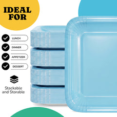 7 In. Light Blue Square Paper Plates - 50 Ct.