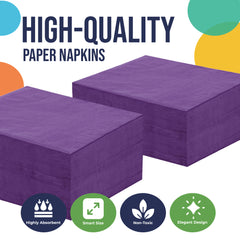 Purple Beverage Napkins | 4.75 in. x 4.75 in. | 50 Count