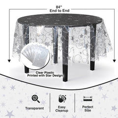 Clear silver star tablecover | 55 in. x 108 in.