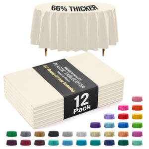 Premium Round Ivory Plastic Table Covers | 12 Pack | 84 in.
