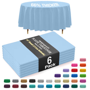 Premium Round Light Blue Plastic Table Covers | 6 Pack | 84 in.