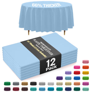 Premium Round Light Blue Plastic Table Covers | 12 Pack | 84 in.