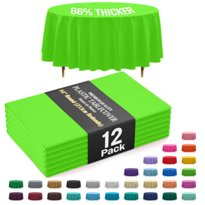 Premium Round Lime Green Plastic Table Covers | 12 Pack | 84 in.