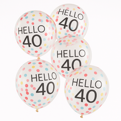 Bright Pastel 40th Birthday Latex Balloons, 12-Inch, 5-Pack