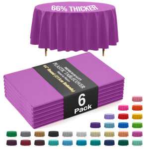 Premium Round Magenta Plastic Table Covers | 6 Pack | 84 in.