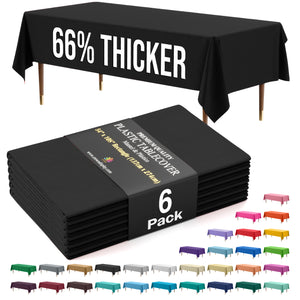 Premium Black Plastic Table Covers | 6 Pack | 54 in. x 108 in.