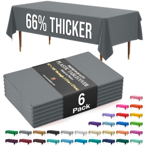 Premium Silver Plastic Table Covers | 6 Pack | 54 in. x 108 in.