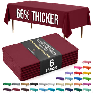 Premium Burgundy Plastic Table Covers | 6 Pack | 54 in. x 108 in.