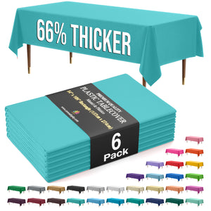 Premium Aqua Blue Plastic Table Covers | 6 Pack | 54 in. x 108 in.