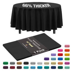 Premium Round Black Plastic Table Cover | 84 in.