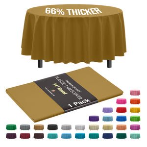 Premium Round Gold Plastic Table Cover | 84 in.