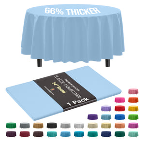Premium Round Light Blue Plastic Table Cover | 84 in.