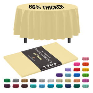 Premium Round Light Yellow Plastic Table Cover | 84 in.