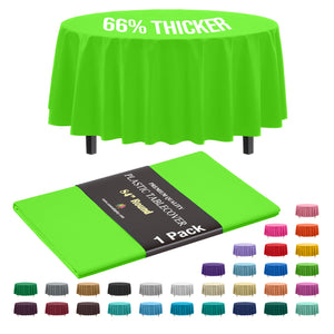 Premium Round Lime Green Plastic Table Cover | 84 in.
