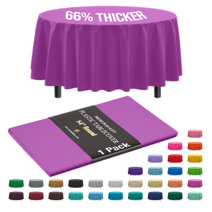 Premium Round Magenta Plastic Table Cover | 84 in.