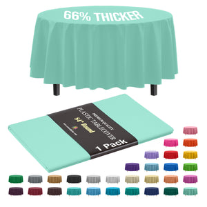 Premium Round Mint Plastic Table Cover | 84 in.