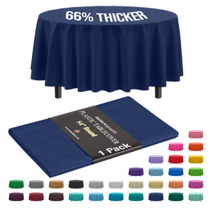 Premium Round Navy Blue Plastic Table Cover | 84 in.