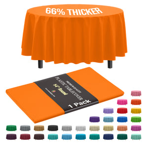 Premium Round Orange Plastic Table Cover | 84 in.