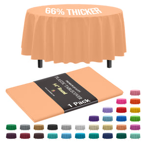 Premium Round Peach Plastic Table Cover | 84 in.