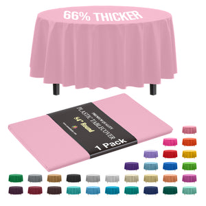 Premium Round Pink Plastic Table Cover | 84 in.