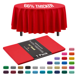 Premium Round Red Plastic Table Cover | 84 in.