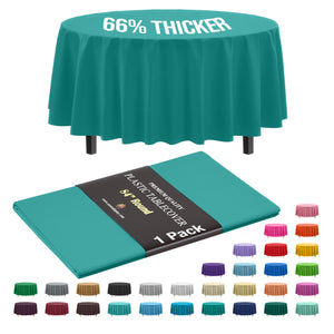 Premium Round Teal Plastic Table Cover | 84 in.