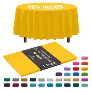 Premium Round Yellow Plastic Table Cover | 84 in.