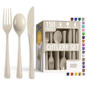Ivory Cutlery Combo Set | 50 Forks 50 Spoons And 50 Knives | 7.5 in.