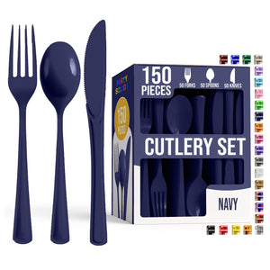 Navy Cutlery Combo Set | 50 Forks 50 Spoons And 50 Knives | 7.5 in.