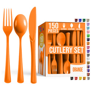 Orange Cutlery Combo Set | 50 Forks 50 Spoons And 50 Knives | 7.5 in.